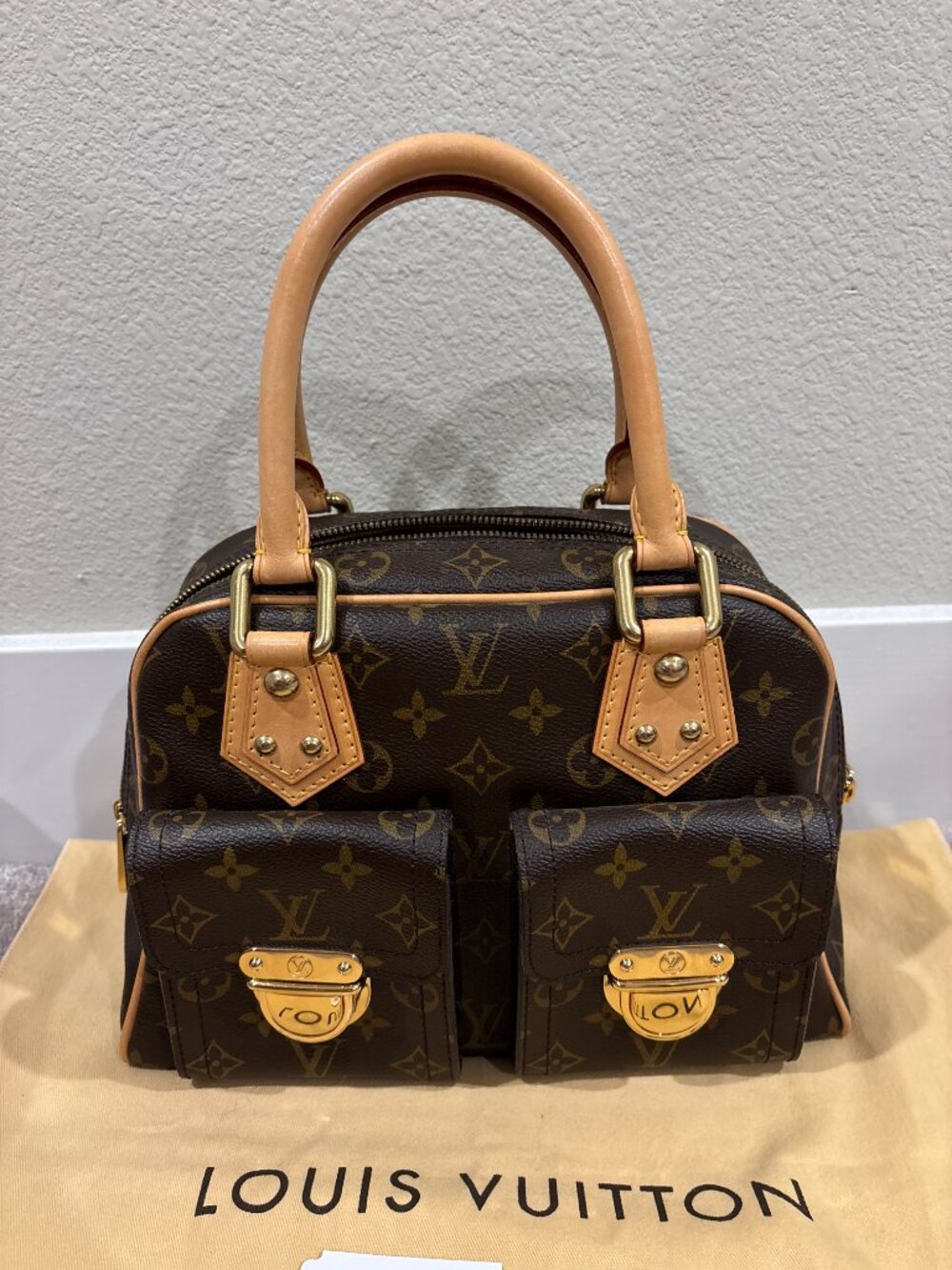Louis Vuitton Manhattan PM Handbag Brown Monogram Canvas